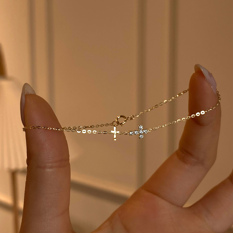 Warm Light Faith~Apical Designer Rose Gold Cross Bracelet for Women with Diamonds, Exquisite Thin Chain Layered Jewelry Warm Light Faith~Apical Designer Rose Gold Cross Bracelet for Women with Diamonds, Exquisite Thin Chain Layered Jewelry