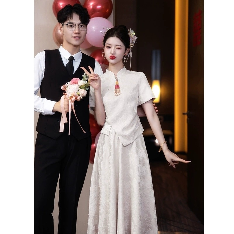 Qipao Engagement Evening Dress for Women 2026 New White Modern Chinese Style Improved Bridal Toast Dress with a Sense of Sophistication
