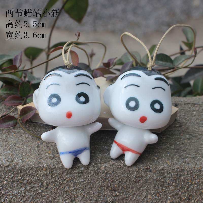 Cute cartoon couple ceramic crayon small new Japanese wind chime hanging door decoration bag hanging girl birthday gift