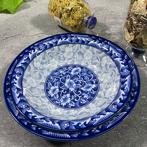 Korean Sambo Ceramics Underglaze Blue and White Porcelain Korean-Style Soup Plate Soup Bowl Deep Plate Cold Dish Plate Household Retro Tableware