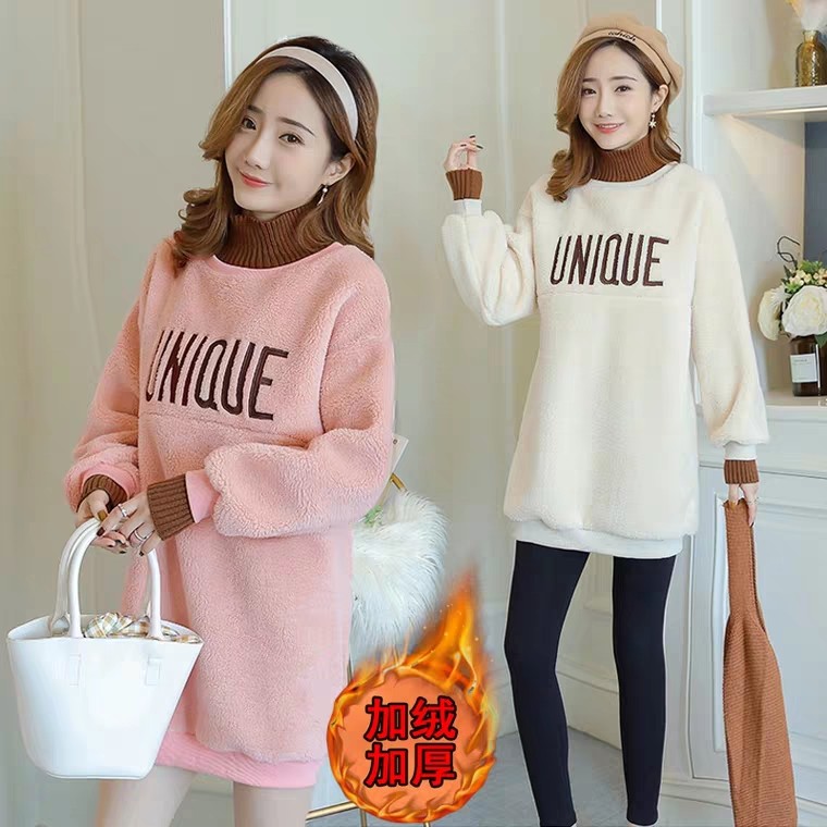 Pregnant women's clothing winter clothing can be laced with succully winter style Belly Jacket Fashion Plus Suede Thickening Medium Long Clothing Warm Outside Wearing-Taobao