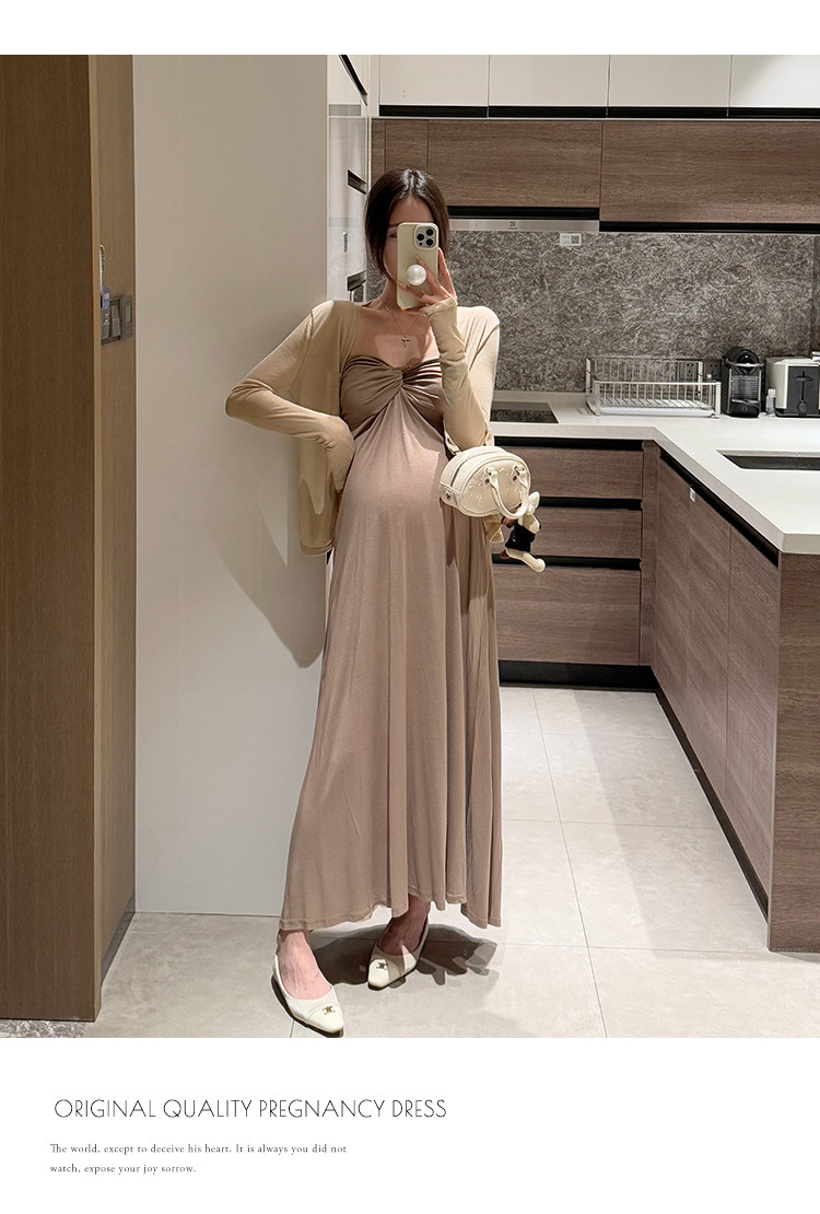 金色的茧 孕期洋气孕妇装新款孕妈连衣裙女夏辣妈法式礼服抹胸裙 — 7