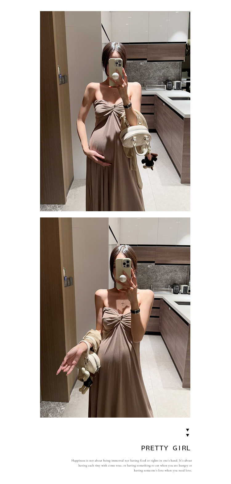 金色的茧 孕期洋气孕妇装新款孕妈连衣裙女夏辣妈法式礼服抹胸裙 — 9