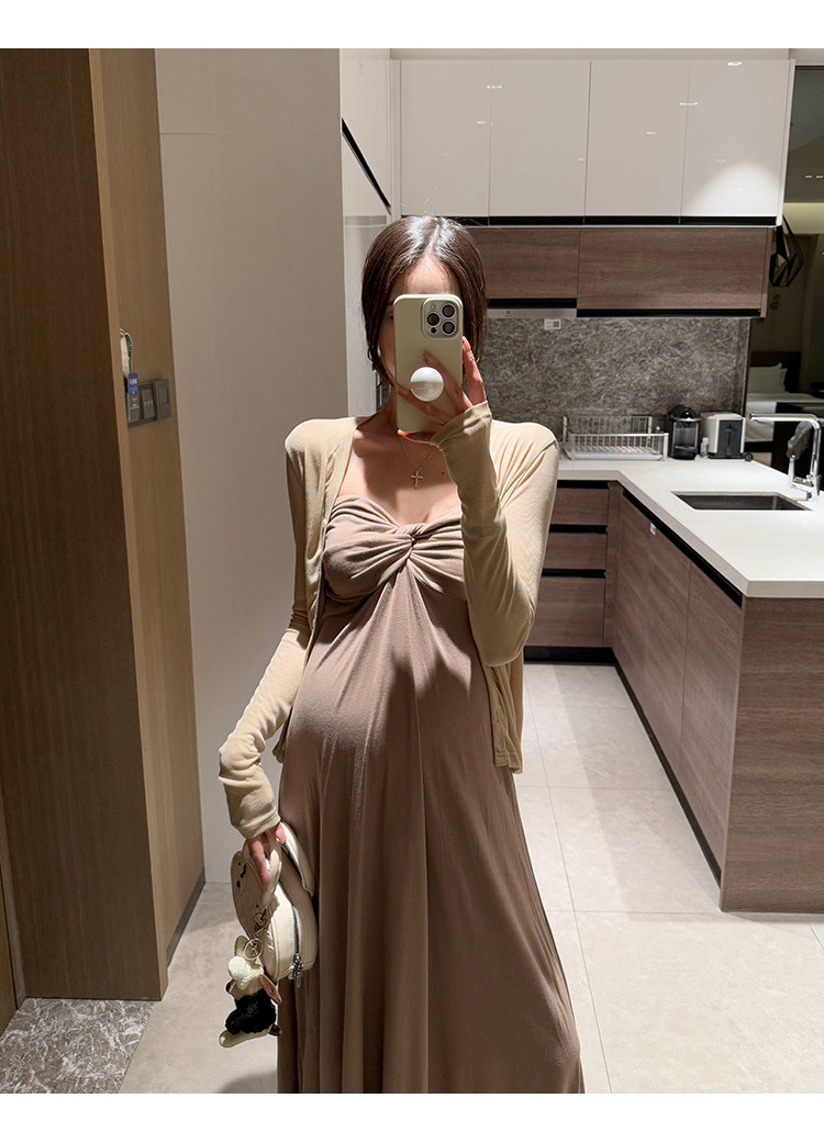 金色的茧 孕期洋气孕妇装新款孕妈连衣裙女夏辣妈法式礼服抹胸裙 — 8