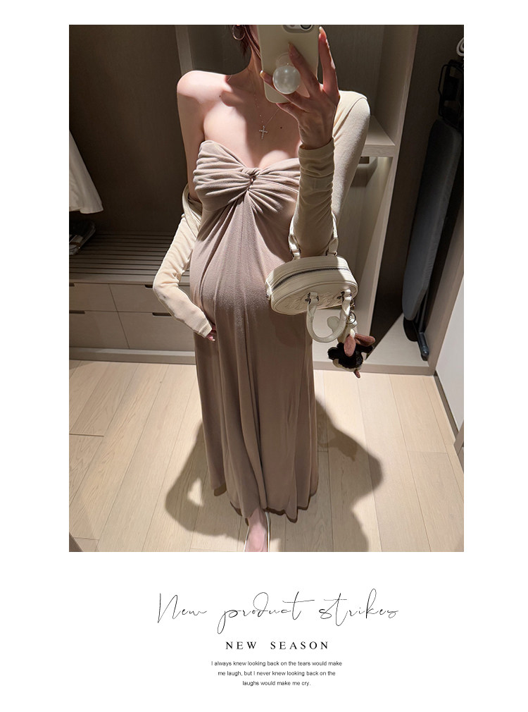 金色的茧 孕期洋气孕妇装新款孕妈连衣裙女夏辣妈法式礼服抹胸裙 — 11
