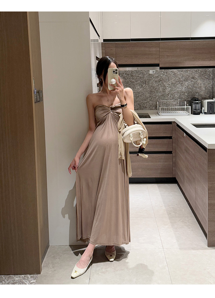 金色的茧 孕期洋气孕妇装新款孕妈连衣裙女夏辣妈法式礼服抹胸裙 — 16