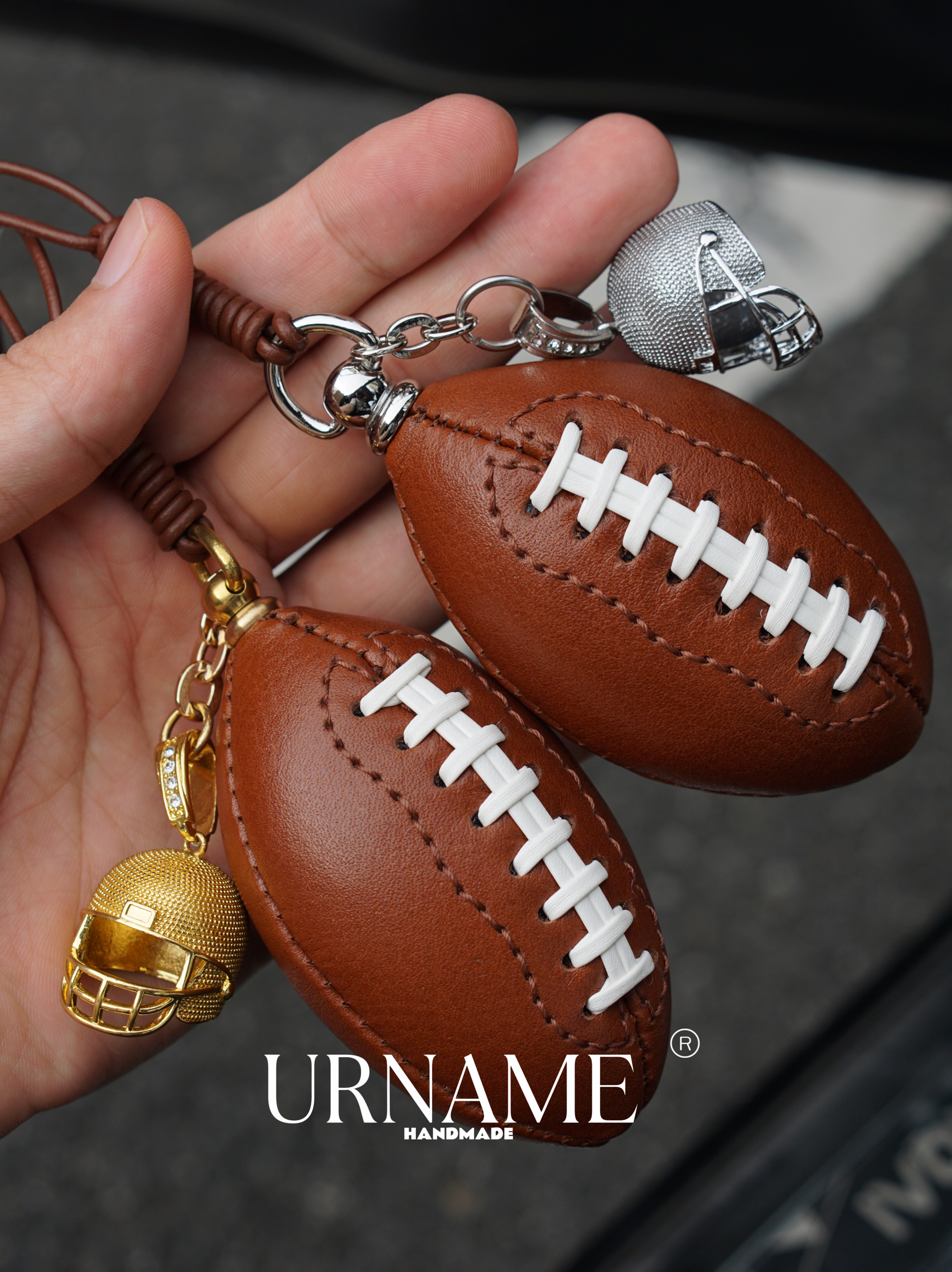 URNAMEオリジナルデザイン本革ラグビーラグビーバッグラグビーペンダントニッチ手作りギフト