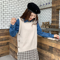 Anti-season round neck pullover knitted cashmere vest womens sweater wool waistcoat shoulder size college style loose lazy vest