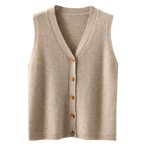 New 100 Cashmere Knitted Vest Cardigan Women V-neck Sleeveless Loose Large Size Versatile Sweater
