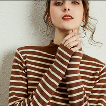 Korean version of autumn and winter New cashmere sweater female half high collar pullover sweater wool slim striped slim bottoming sweater