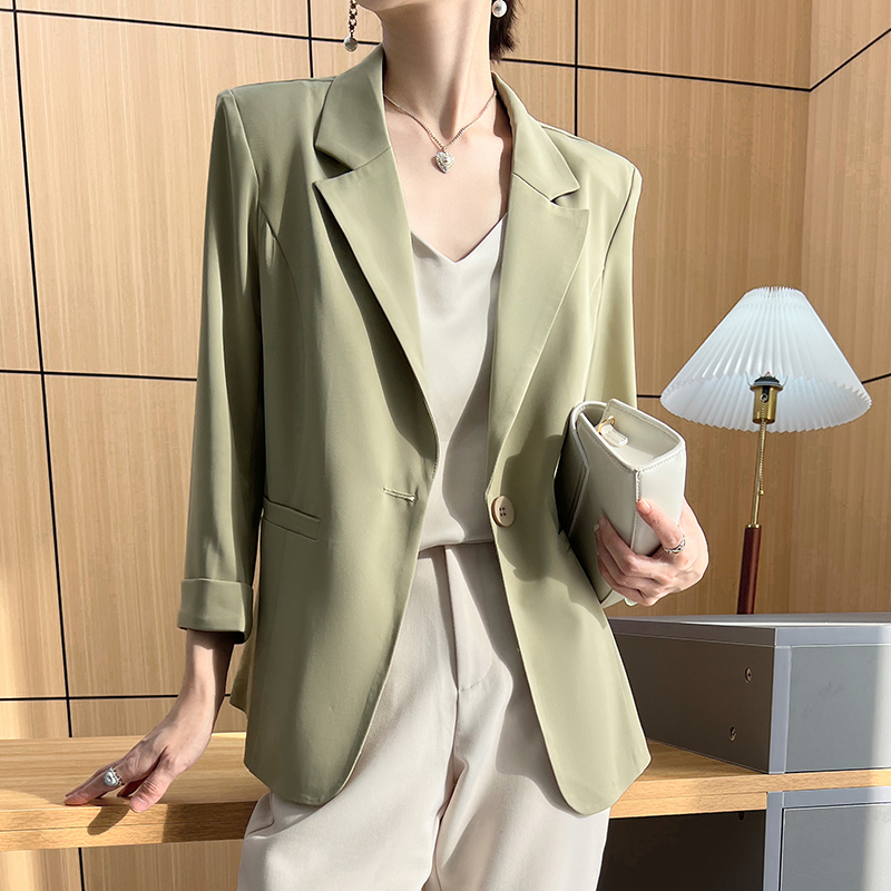 Green Blazer for Women, Spring and Summer New Style, High-End Niche Korean Style, British Style, Three-Quarter Sleeves, Loose Blazer