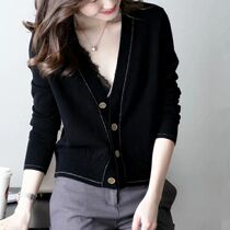 Early autumn small fragrant wind cardigan coat womens short color cashmere knitted sweater V-neck loose Korean sweater