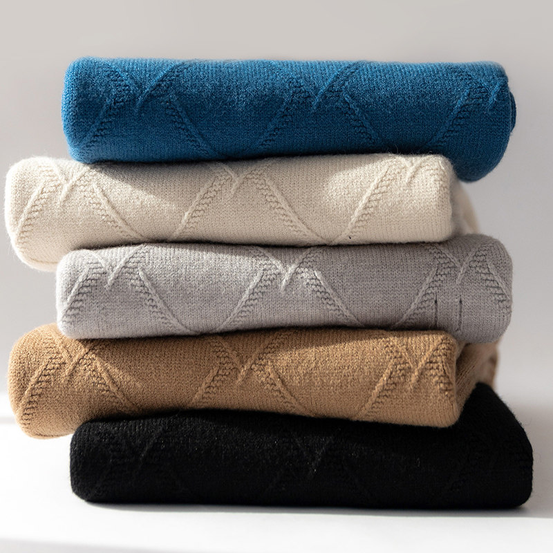 Autumn and winter round neck cashmere sweater men's loose thickened solid color diamond Korean version pullover knitted bottoming sweater tide