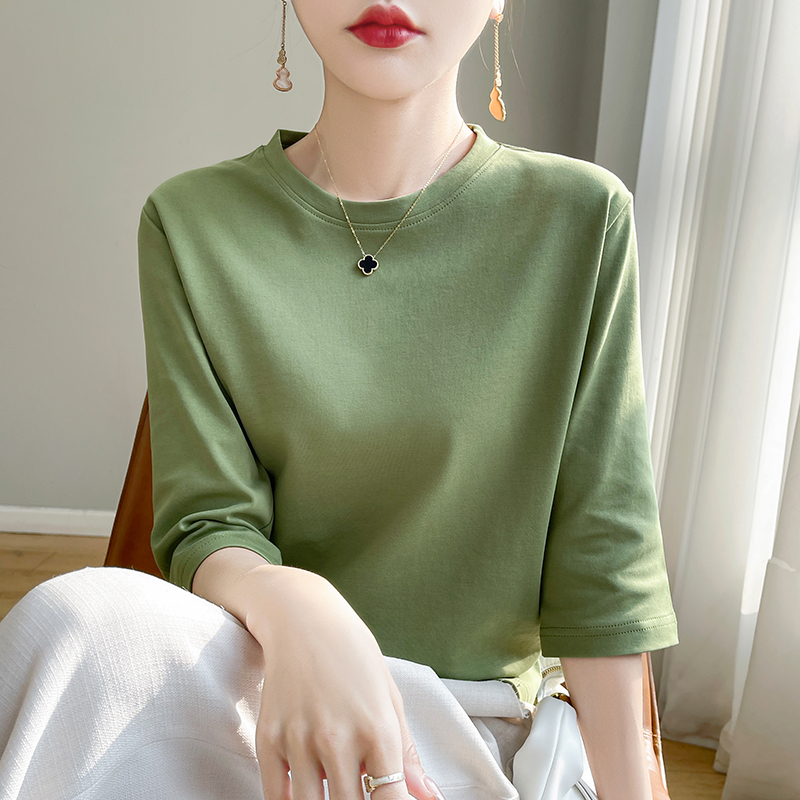 Mid-Sleeve Top for Women, Three-Quarter Sleeves, High-End Pure Cotton, 2025 New Style, Loose Fit, Summer Suit Inner Layer, Thin Short-Sleeve T-Shirt Mid-Sleeve Top for Women, Three-Quarter Sleeves, High-End Pure Cotton, 2025 New Style, Loose Fit, Summer Suit Inner Layer, Thin Short-Sleeve T-Shirt