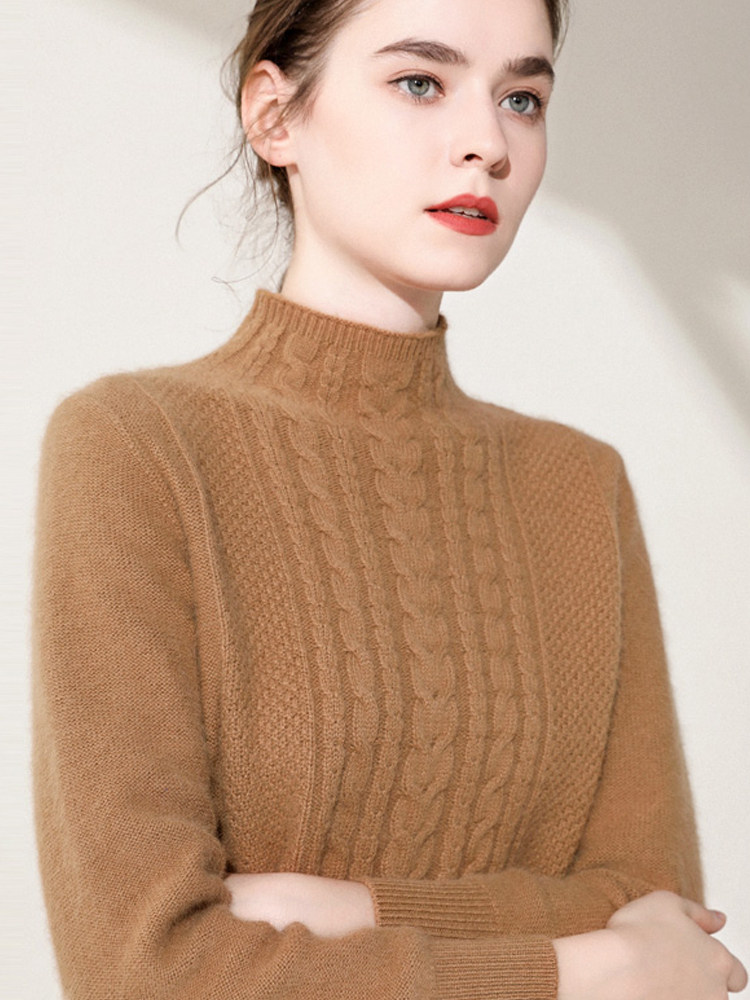 Thickened goat sweatshirt woman half height collar autumn winter new short cover sweater sweater with warm 100 lap knit undershirt