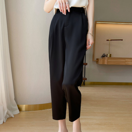 Acetate imitation silk nine-point pants women's high waist silky satin cigarette pants suit pants Harlan pencil pants summer