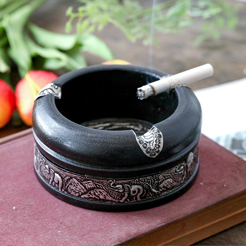 Thai Imports Retro Nostalgia Household Solid Wood Carvings of Ashtray Chinese Minimalist Office Creative Personality Cigarette Cylinders