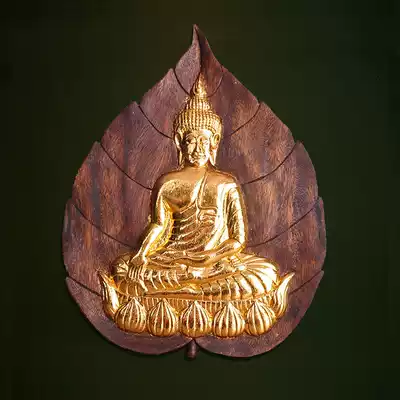 Thailand imported solid wood carving leaves Southeast Asian wood carving Buddha statue entrance hall background wall decoration pendant