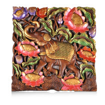 Thailand imported porch pendant crafts Southeast Asia wood carving living room background wall lucky elephant carving board