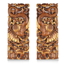 Southeast Asian solid wood carving decorative elephant carving board Thai hollow carving living room entrance wall-mounted background wall hanging board