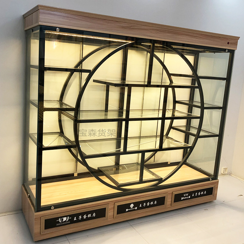 Bakery Cake Model Cabinet Bread Cabinet Iron Art Glass Shelf Side Island Exhibition Cabinet Cashier Counter Middle Island Display Case