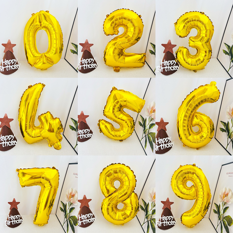 Birthday digital balloon decoration gold and silver 16-inch medium size 01239 children's party aluminum film confession scene layout