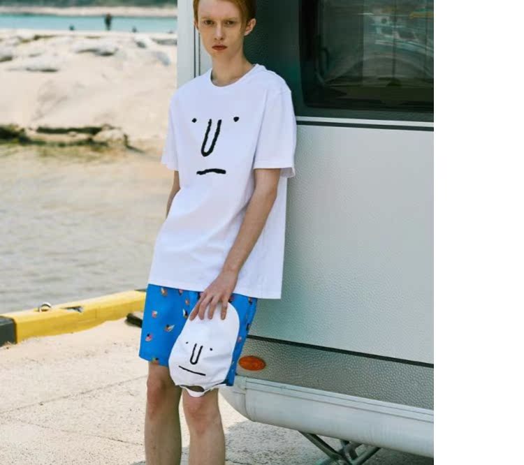 S tóc oido | StereoVinyls NOUNOU18 mùa xuân và mùa hè biển in màu xanh lướt quần short bãi biển quần jean ống rộng nam