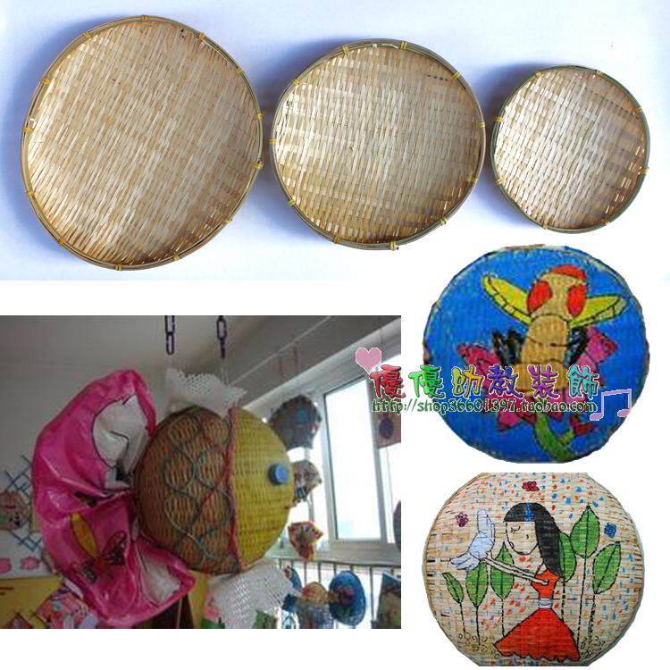 Children park corner decorated dustpan children DIY graffiti art room drawing materials bamboo dustpan bamboo basket round winnowing