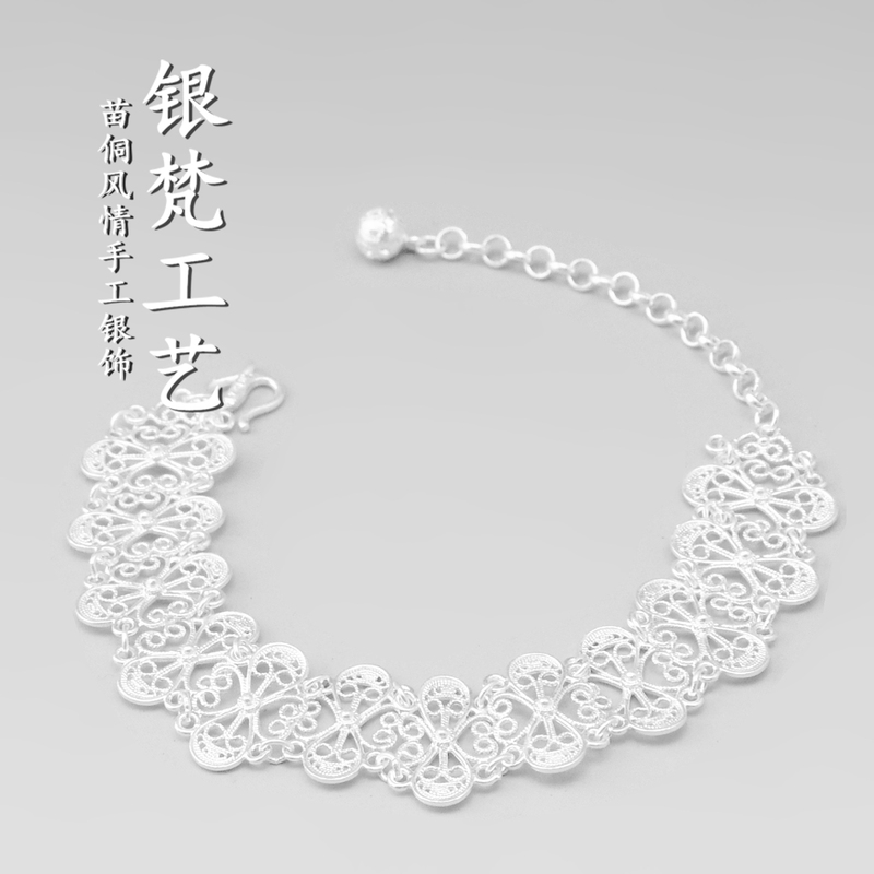 999 Pure Silver Handmade Filigree Hollow Lace Vine Flower New Bracelet for Women, Ethnic Style Floral Super Fairy Gift