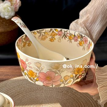 Monet Large-Capacity Soup Bowl, Ceramic Instant Noodle Bowl, High-End Soup Bowl, Retro Large Snail Noodle Bowl, Spicy Hot Pot Bowl