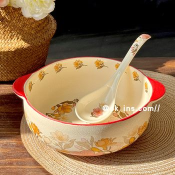 Creative Double-Eared Sauerkraut Fish Bowl, Large Ceramic Soup Bowl, Spicy Crayfish Bowl, Northeastern Stew Bowl, Special for Boiled Fish