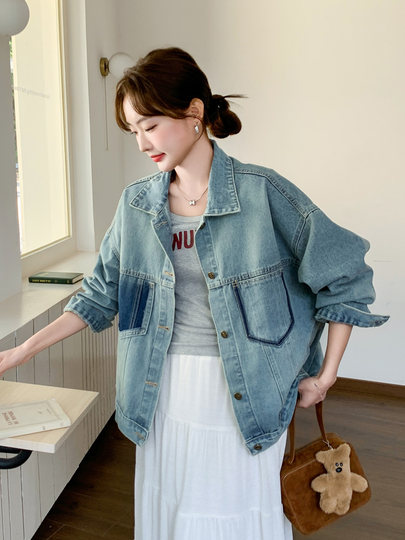 Hong Kong Style Retro Casual Denim Jacket for Women, Spring 2025 New Korean Version, Loose Design, Stylish and Versatile Jacket