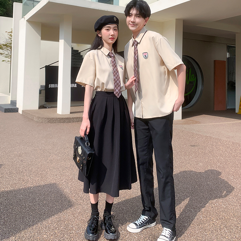 Graduation Class Uniform for High School Students, Summer Hong Kong Style Khaki Shirt, Elementary and Middle School Students' Choir Performance Dress, Performance Costume