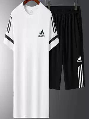 abodisi Summer Sports Set Men Quick Dry Ice Silk Round Neck Short Sleeve Shorts Running Casual Wear Three Piece Set