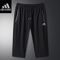 Summer Thin Ice Silk sports middle pants mens seven-point beach shorts five-point pants large size running stretch stretch pants