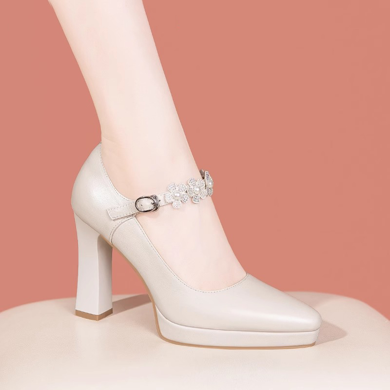 Genuine Leather Chunky Heel Single Shoes for Women 2026 Spring and Autumn New Style with Strap, Suitable for Cheongsam, Shallow Mouth, Waterproof Platform, Pointed Toe High Heels for Women Genuine Leather Chunky Heel Single Shoes for Women 2026 Spring and Autumn New Style with Strap, Suitable for Cheongsam, Shallow Mouth, Waterproof Platform, Pointed Toe High Heels for Women