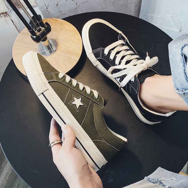 Spring star canvas shoes men's ins couple shoes student Hong Kong style skateboard shoes Korean version of the tide shoes ulzzang shoes men