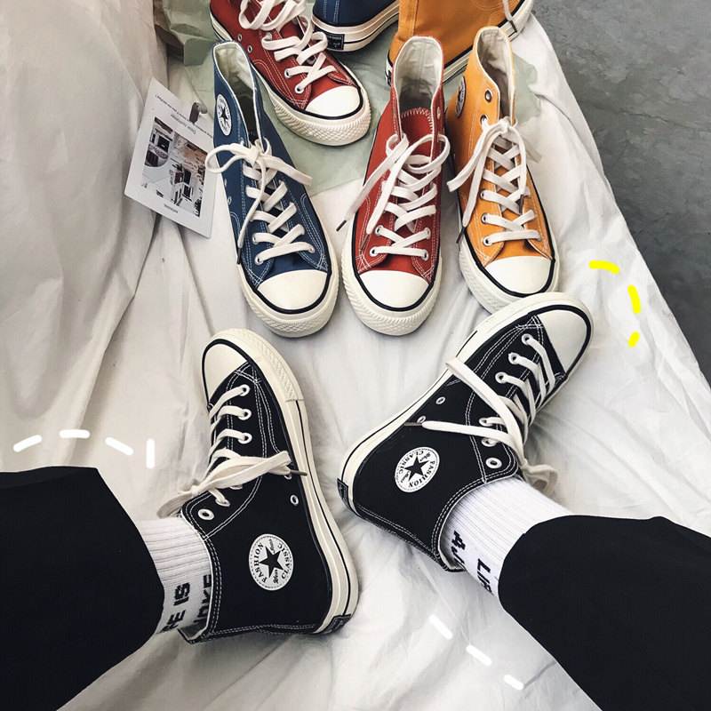 Korean version of spring all-match small dirty orange 1970s high-top canvas shoes men's retro Hong Kong style student tide shoes couple shoes