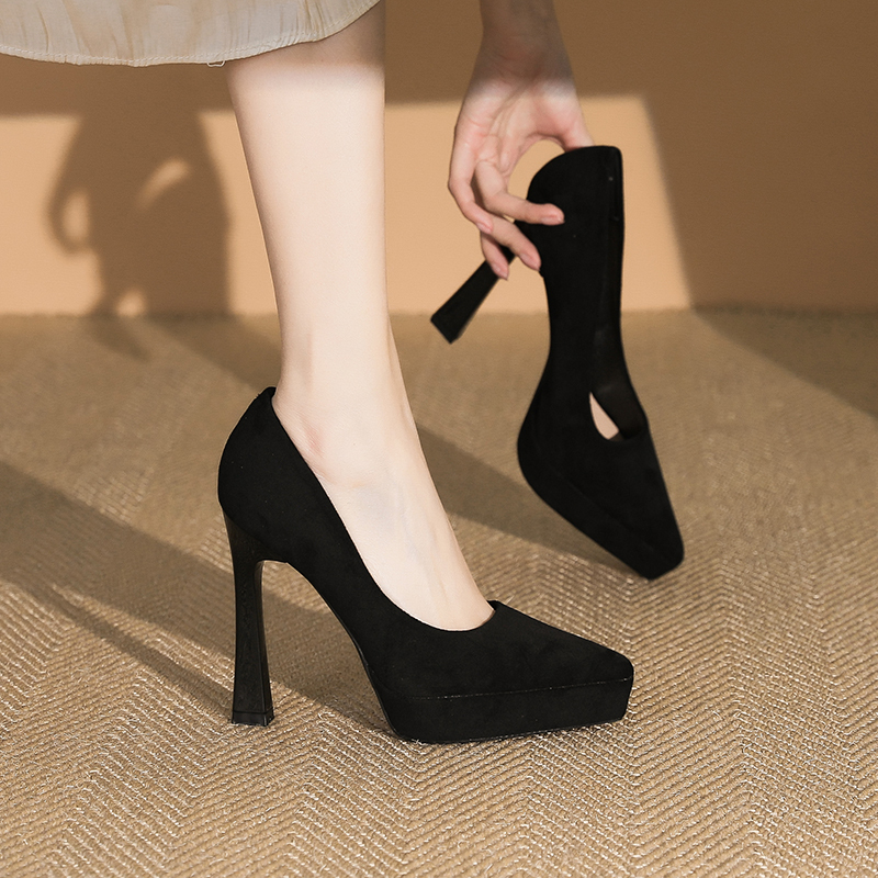 High-Heeled Shoes for Women, 2026 Spring New Style, Internet Celebrity Suede Fashion Versatile Women's Shoes, 11cm Thick Heel Platform Single Shoes High-Heeled Shoes for Women, 2026 Spring New Style, Internet Celebrity Suede Fashion Versatile Women's Shoes, 11cm Thick Heel Platform Single Shoes