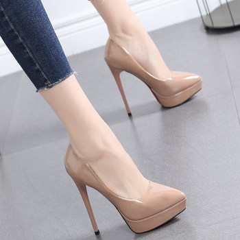 Shoes women 2021 new bean paste color all-match women's shoes pointed toe high heels stiletto waterproof platform shallow shoes 12CM