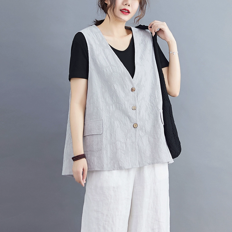 Áo vest bằng vải cotton và áo khoác nhỏ bằng vải lanh cho phụ nữ áo khoác mỏng ngắn mùa hè áo len không tay áo vest đơn lớp áo ghi lê - Áo vest