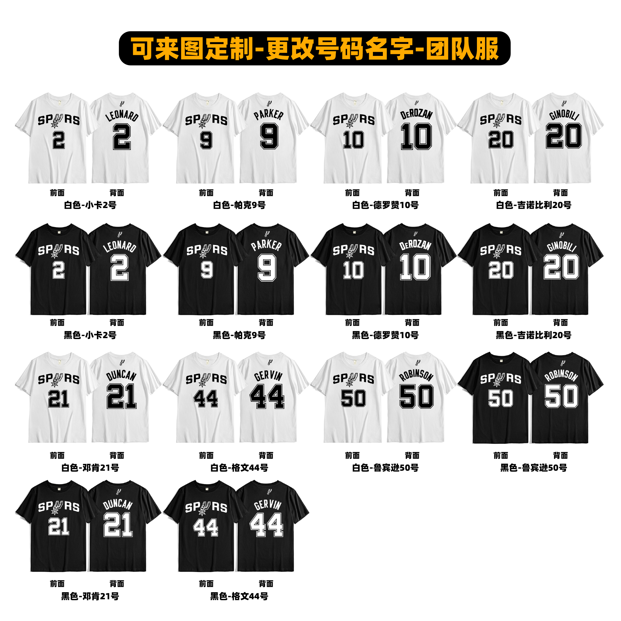 Duncan No. 21 Parker No. 9 Ginobili No. 20 Wenban Yama No. 1 No. 1 pick футболка с коротким рукавом