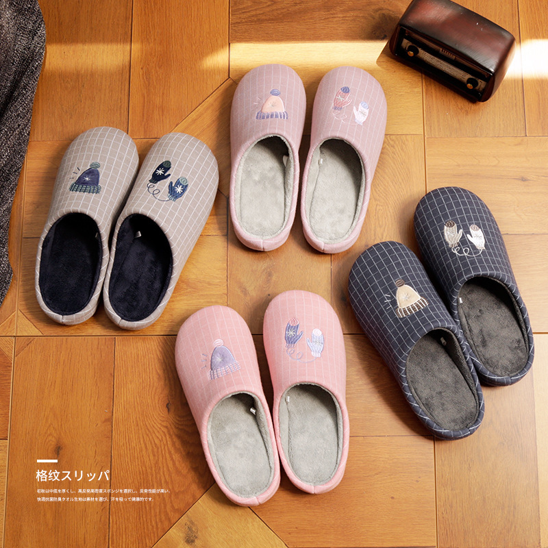Winter Baotou Day Style Men Lovers Cartoon Gripals Home Indoor Floor Non-slip Warm Cotton Slippers Women Winter