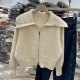 Korean style large lapel zipper wool zipper jacket sweater 2025 autumn and winter fashion versatile loose slimming cardigan