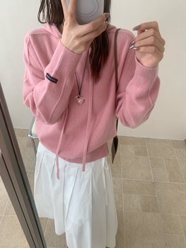 Full Wool Seamless One-Piece Drawstring Hooded Knit Sweater for Women, Autumn Loose Fit Versatile Lazy Style Age-Reducing Solid Color Top