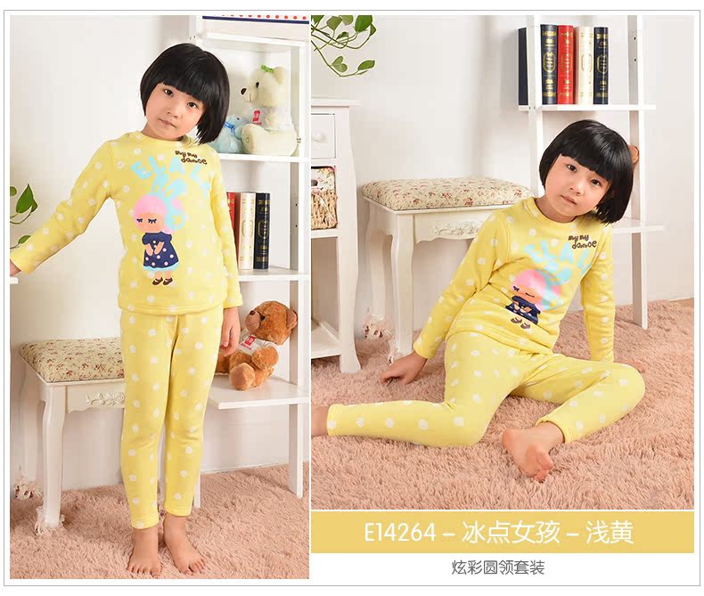 Quần áo Lala plus nhung trẻ em bộ đồ lót nhiệt 2018 mùa đông nhung vàng dày cô gái mặc đồ lót trẻ em quần áo trẻ sơ sinh