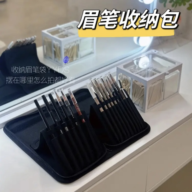 Eyebrow Pencil Storage Bag, Vertical Makeup Bag, Tattoo Artist Tool Pen, Makeup Brush Display Stand, Foldable Pen Case Bag, Convenient Roll-Up