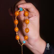 Yuanxi original design 18k gold inlaid ancient beads antique old wax date beads bracelet new Chinese style low-key luxury bracelet