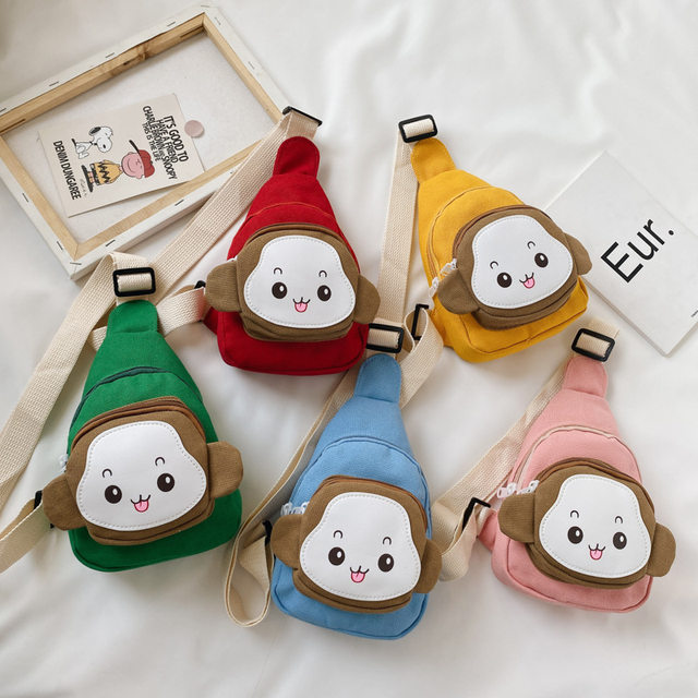 Children's Cute Monkey Pocket Bag Boy Baby Handsome Chest Bag 2023 New Explosion Model Bunny Girl Messenger Bag Canvas