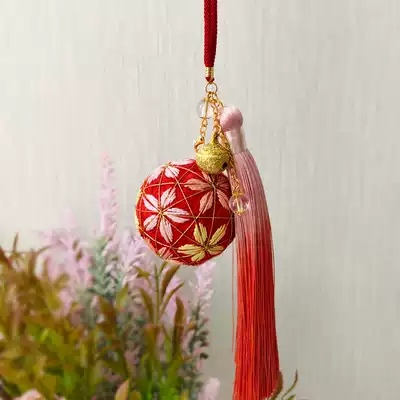 Red Cherry Blossom hand ball diy material bag finished car pendant bag hanging key chain best friend birthday New Year handmade gift